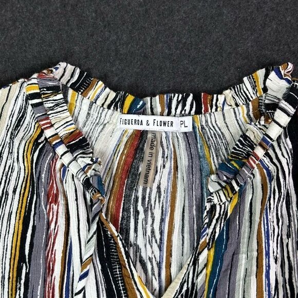 Figueroa & Flower Tribal Aztec Gauzy Blouse Womens L Petite Multicolor Boho Peas - Picture 2 of 9